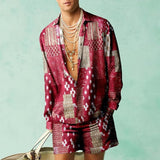 Retro Printed Men'S Long Sleeved Set Summer Hawaii Beach Shirt Two