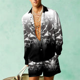 Retro Printed Men'S Long Sleeved Set Summer Hawaii Beach Shirt Two