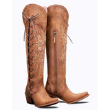 Women Embroidery Western Cowgirl Boots with Lace-up