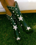 New Women Western Boots Embroidered Fashion Chunky Heel Shoes