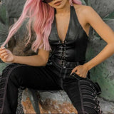 Crop Top Women Sexy Patent Bandage Vest 2022 Leather Strappy Corset