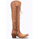 Women Embroidery Western Cowgirl Boots with Lace-up