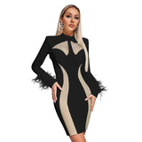 LKF Advanced Fashion Women's Dress Solid Color Mesh Panel Wrapped Hip