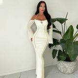 Spaghetti Strap Elegant Long Sleeve Party Club Slim Long Dresses