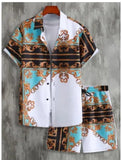 National Style Summer Men's Hawaiian Suit Short Sleeve Printed Button