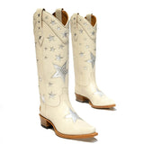 New Women Western Boots Embroidered Fashion Chunky Heel Shoes