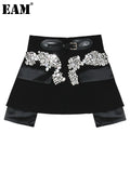 Cowgirl High Waist  Black Beading Bling Rhinestones Shorts