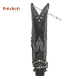 Rivet Embroidery Cowgirl Boots Pointed Toe Zip Adult Women's Knight