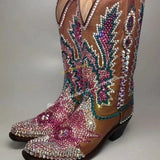 Western Mid Calf Bling Crystal Cowgirl Boots For Women