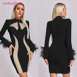 LKF Advanced Fashion Women's Dress Solid Color Mesh Panel Wrapped Hip