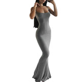 Y2k Women Sexy Bodycon Long Dress Solid Color Spaghetti Strap Low Cut