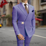 Men Suits with Gold Metal Buckle Lavender