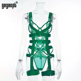 Gagaopt Bandage Lace Bodysuit One Piece Transparent Lace Body Push Up