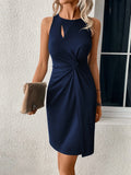 Twist Cut Out Solid Dress, Elegant Sleeveless Dress For Party &