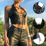 Crop Top Women Sexy Patent Bandage Vest 2022 Leather Strappy Corset