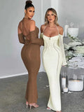 Spaghetti Strap Elegant Long Sleeve Party Club Slim Long Dresses