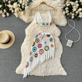 Halter Crop Bohemian Holiday Beach Skirts Set Knitted Crochet