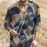 Men's Vintage Printed V-Neck Lace-Up