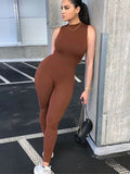 Nibber high quality solid simple bodycon jumpsuit overalls for women