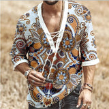 Men's Vintage Printed V-Neck Lace-Up