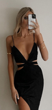 Jealí Sexy Hollow Out Sleeveless V-neck Maxi Dress Women