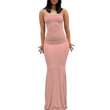 Y2k Women Sexy Bodycon Long Dress Solid Color Spaghetti Strap Low Cut