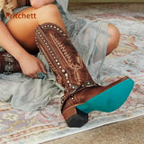 Rivet Embroidery Cowgirl Boots Pointed Toe Zip Adult Women's Knight