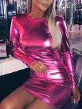 Sexy Shiny Gilding PU Patent Leather Slim Bodycon Dress