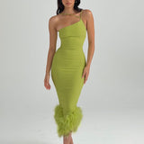 Sexy Green Short Cocktail Dresses Crepe Feather One Stripe Shoulder