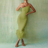 Sexy Green Short Cocktail Dresses Crepe Feather One Stripe Shoulder