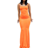 Y2k Women Sexy Bodycon Long Dress Solid Color Spaghetti Strap Low Cut