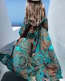 Summer Women Fashion Vacation Beach Dress Long Sleeve Loose Tribal