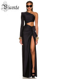 Black Dress Long Slit One Shoulder - Black Long