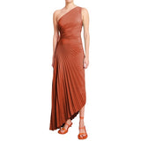 Women Elegant Long Dress Summer Sleeveless One shoulder Pleated