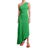 Women Elegant Long Dress Summer Sleeveless One shoulder Pleated