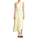 Women Elegant Long Dress Summer Sleeveless One shoulder Pleated