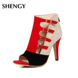 Women Spring High Heels Office Zipper 10cm Hollow Out High Sandals