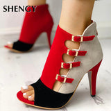 Women Spring High Heels Office Zipper 10cm Hollow Out High Sandals