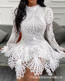 Women's 2023 New White Lace Hollow Out Dress - Dresses