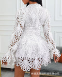 Women's 2023 New White Lace Hollow Out Dress - Dresses