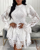 Women's 2023 New White Lace Hollow Out Dress - Dresses