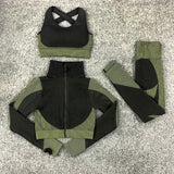 Women's 3pcs Seamless Workout Outfits Sets Yoga Sportswear Tracksuit