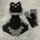 Women's 3pcs Seamless Workout Outfits Sets Yoga Sportswear Tracksuit