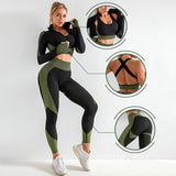 Women's 3pcs Seamless Workout Outfits Sets Yoga Sportswear Tracksuit