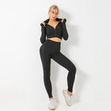 Women's 3pcs Seamless Workout Outfits Sets Yoga Sportswear Tracksuit