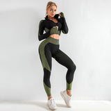 Women's 3pcs Seamless Workout Outfits Sets Yoga Sportswear Tracksuit