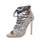 Women Shoes Snakeskin Pattern Roman Sandals Female Stiletto