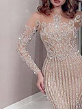 Y2K Women's Sequined Train Dress Solid Color Strapless Embroidery Long