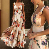 Woman Summer Boho Maxi Dress Sexy Backless Spaghetti Strap Floral