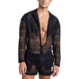 2 Piece Set Men Top & Shorts Hollow Out
